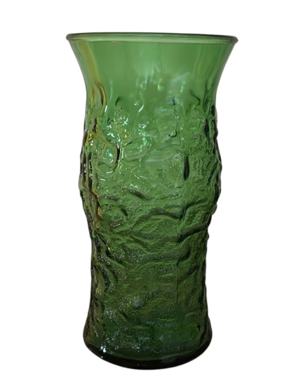Crinkled Green Glass Vase Vintage - Picture 1 of 12